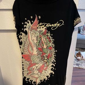 ED HARDY Vintage Mermaid Embellished Sweater Mini. Size Large